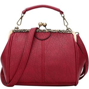 Abuyall Small Retro Kiss Lock Pu Leather Vintage Inspired